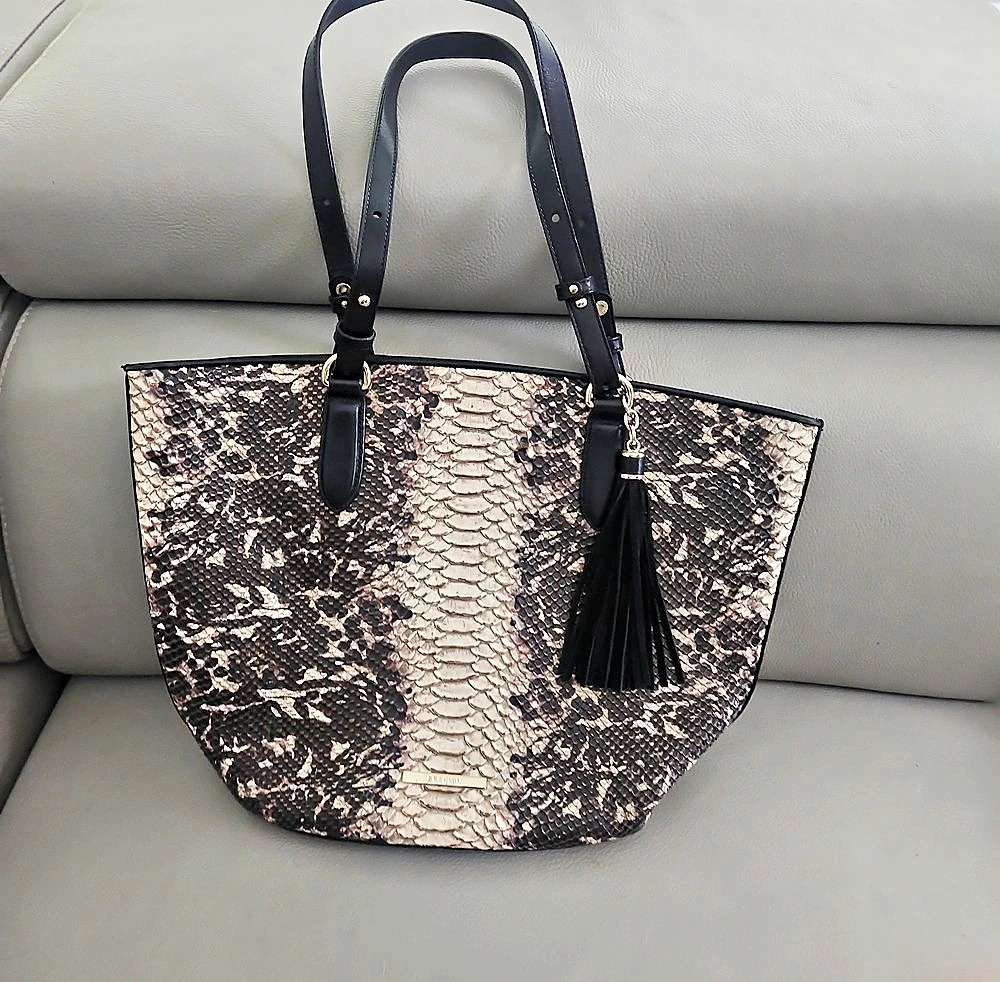 Brahmin Snake Print Tote in Brown & Black